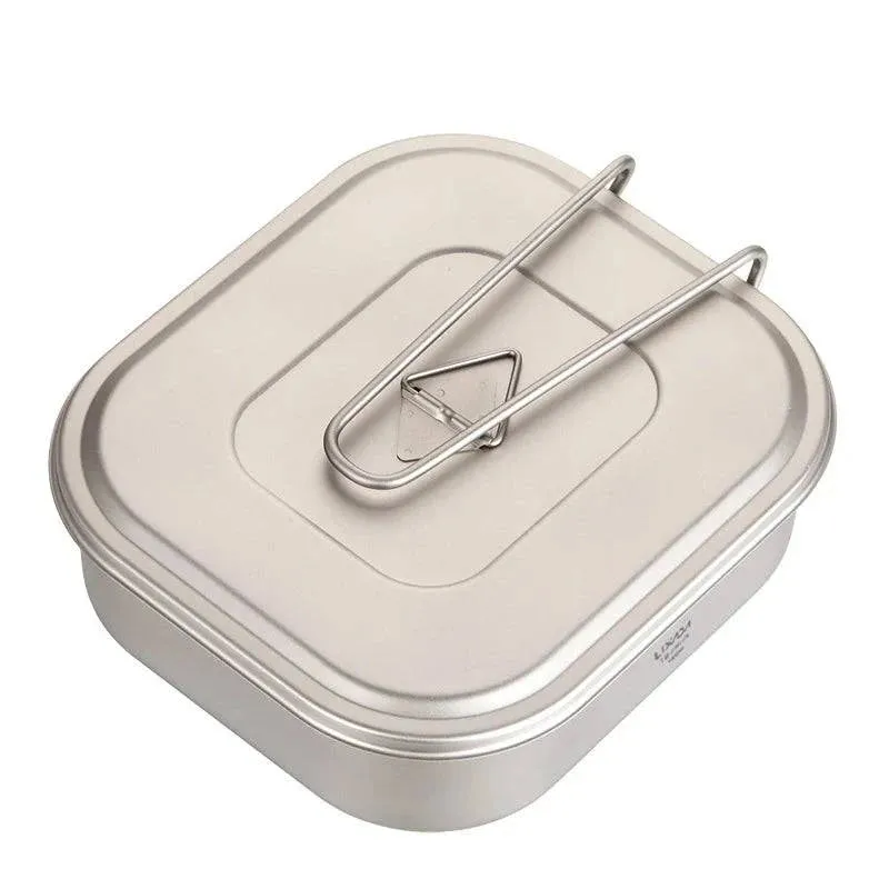 1100ml Ultralight Titanium Lunch Box with Foldable Handle for Outdoor Camping Equipment Hiking Travel Picnic Tableware Supplies