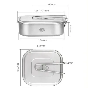 1100ml Ultralight Titanium Lunch Box with Foldable Handle for Outdoor Camping Equipment Hiking Travel Picnic Tableware Supplies