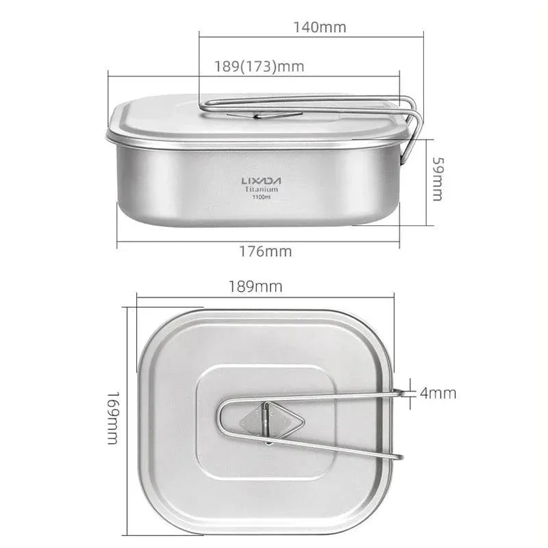 1100ml Ultralight Titanium Lunch Box with Foldable Handle for Outdoor Camping Equipment Hiking Travel Picnic Tableware Supplies