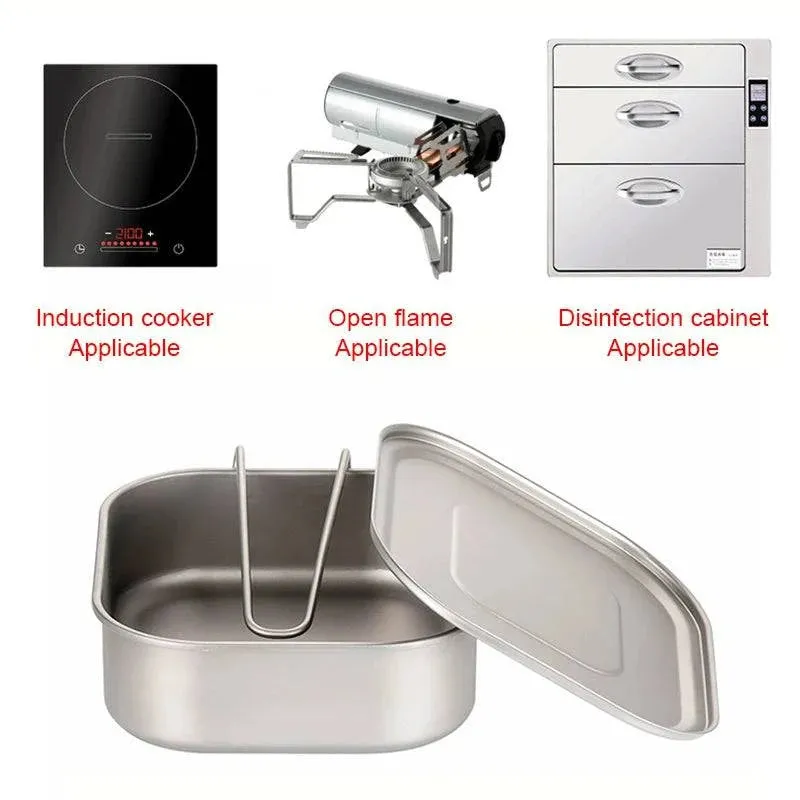 1100ml Ultralight Titanium Lunch Box with Foldable Handle for Outdoor Camping Equipment Hiking Travel Picnic Tableware Supplies