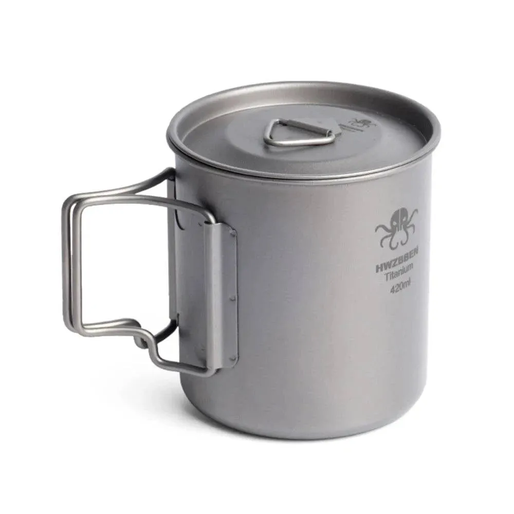 420ml Titanium Cup with Foldable Handles Lightweight Water Cup Tableware for Outdoor Hiking Equipment Picnic Camping Supplies