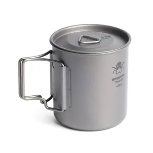 420ml Titanium Cup with Foldable Handles Lightweight Water Cup Tableware for Outdoor Hiking Equipment Picnic Camping Supplies