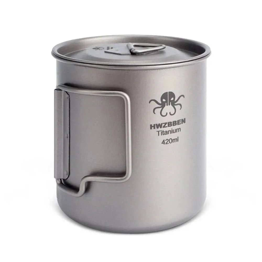 420ml Titanium Cup with Foldable Handles Lightweight Water Cup Tableware for Outdoor Hiking Equipment Picnic Camping Supplies