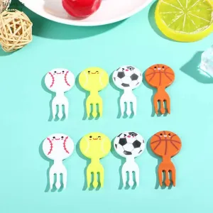 8Pcs For Kids Snack Cake Dessert Bento Box Decor Party Essentials Cute Sport Style Food Fork Picks Mini Cartoon Fork Toothpicks