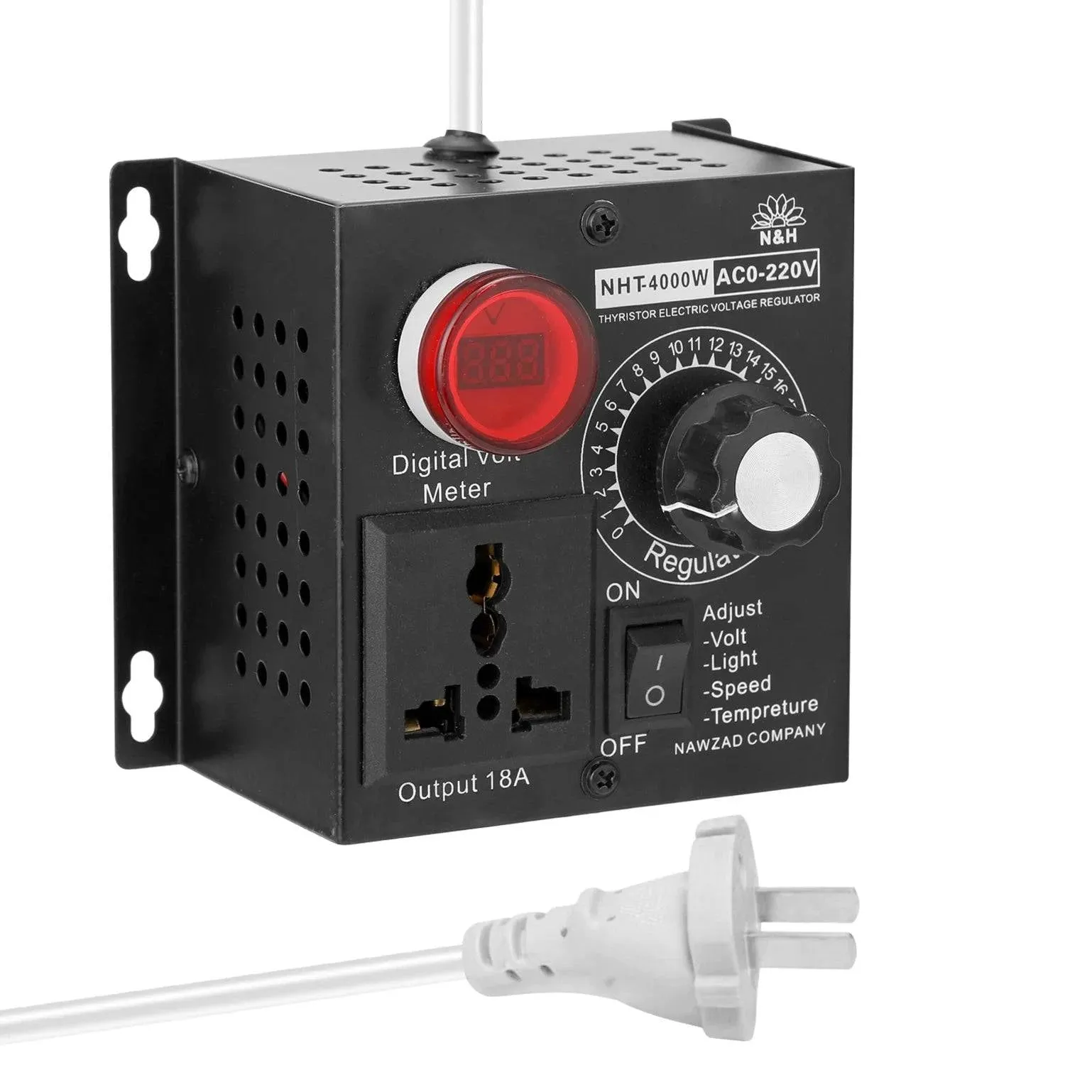 AC 220V 4000W Compact Variable Voltage Controller Portable Speed Temperature Light Voltage Adjustable Dimmer
