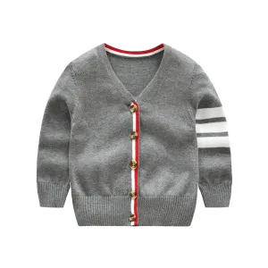 Boys Striped Sleeve Cardigan. Gray.