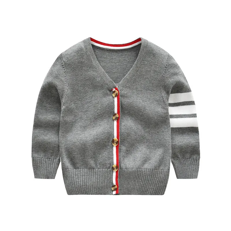 Boys Striped Sleeve Cardigan. Gray.