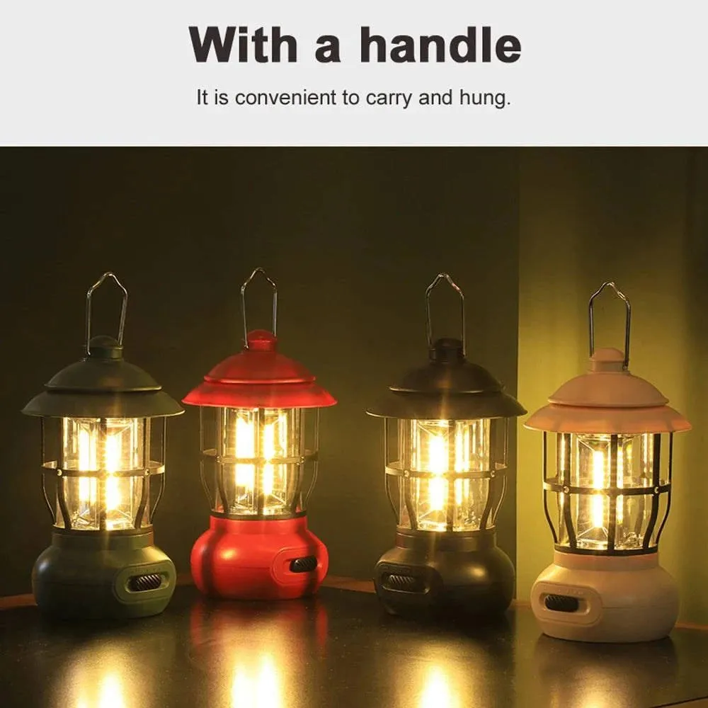 Cordless Camping Lamp USB Rechargeable Stepless Dimming Outdoor Retro Tent Light Home Atmospheres Light with Handle