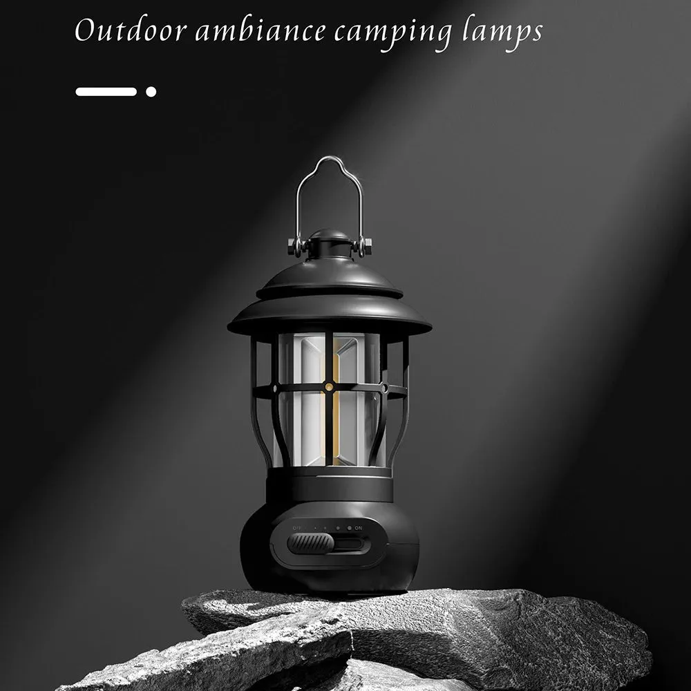 Cordless Camping Lamp USB Rechargeable Stepless Dimming Outdoor Retro Tent Light Home Atmospheres Light with Handle