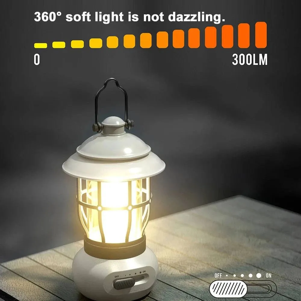 Cordless Camping Lamp USB Rechargeable Stepless Dimming Outdoor Retro Tent Light Home Atmospheres Light with Handle