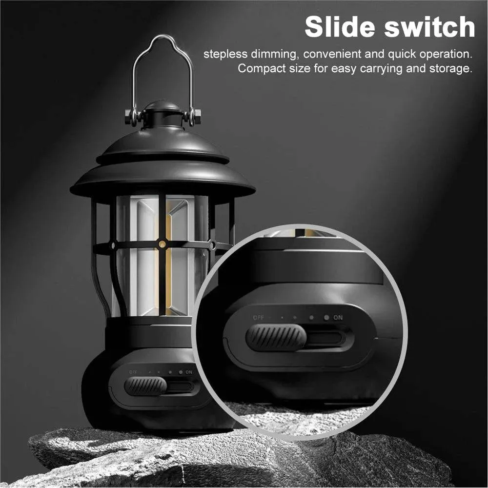 Cordless Camping Lamp USB Rechargeable Stepless Dimming Outdoor Retro Tent Light Home Atmospheres Light with Handle