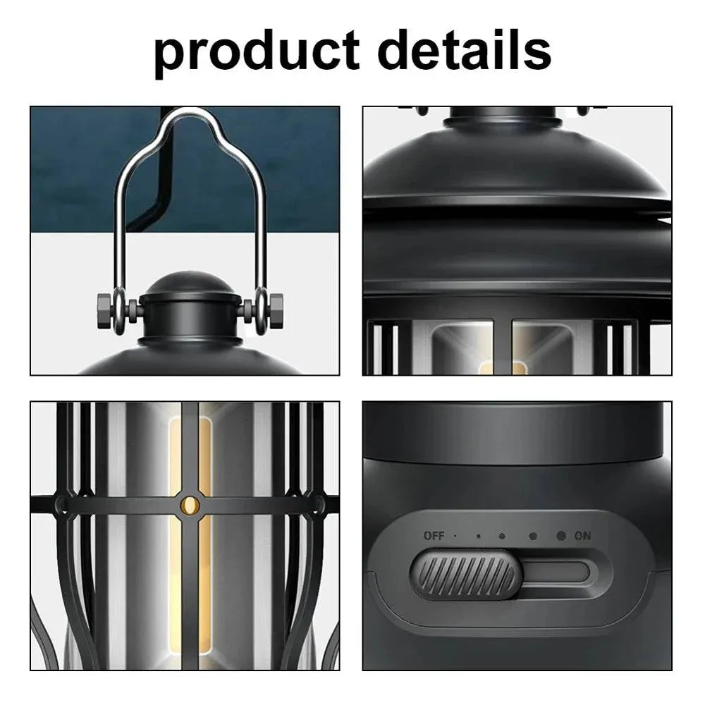 Cordless Camping Lamp USB Rechargeable Stepless Dimming Outdoor Retro Tent Light Home Atmospheres Light with Handle