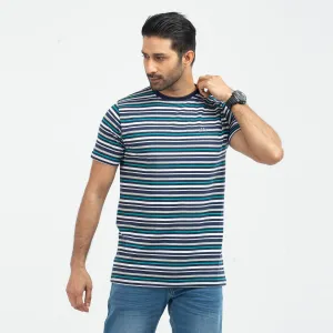Cotton Comfort Stripe T-shirt - Cyan & navy