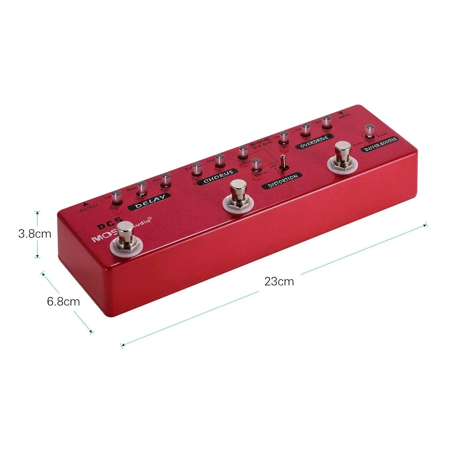 DC5 6-in-1 Guitar Multi-Effects Pedal Delay Chorus Distortion Overdrive Booster Buffer Full Metal Shell with True Bypass