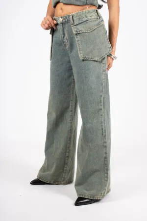 Dirty Wash Denim Baggy Pocket Jean