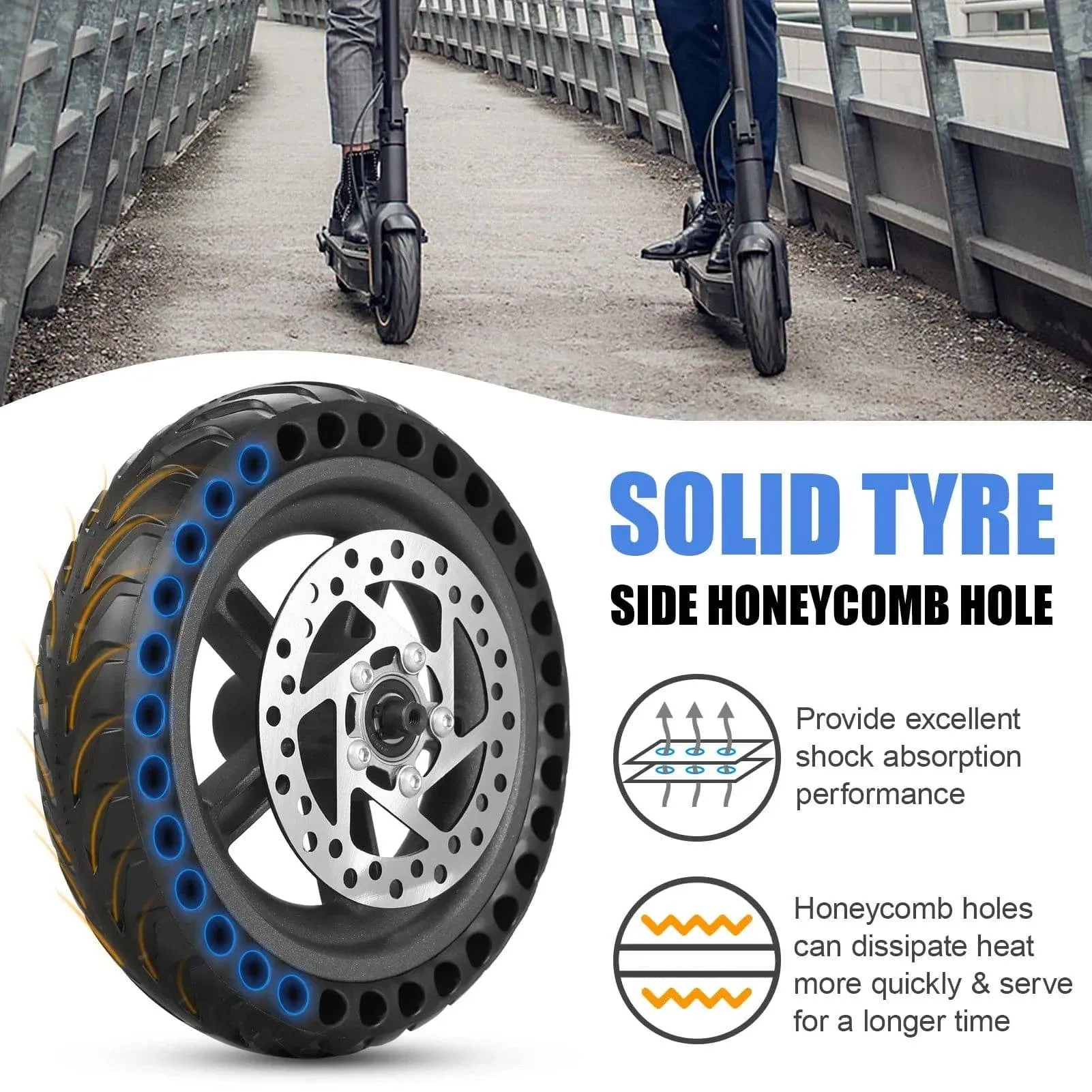 Electric Scooter Rear Tire with Wheel Hub Disc Brake Set 8.5 inch Wheel Replacement for Xiaomi M365 Electric Scooter Spare Parts