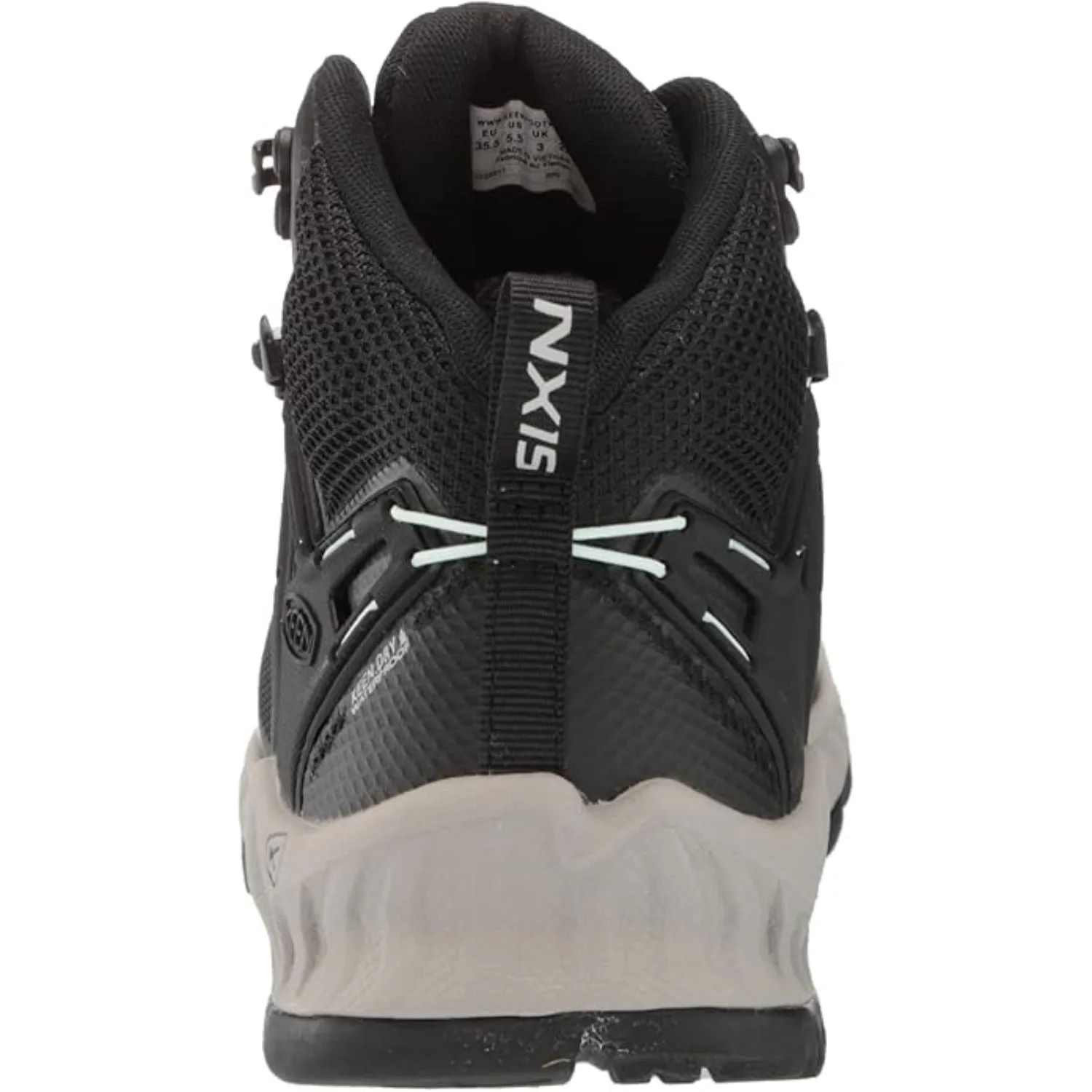 KEEN 1025911 NXIS EVO Mid Waterproof Hiking Boots for Ladies - Black/Blue Glass - 10M