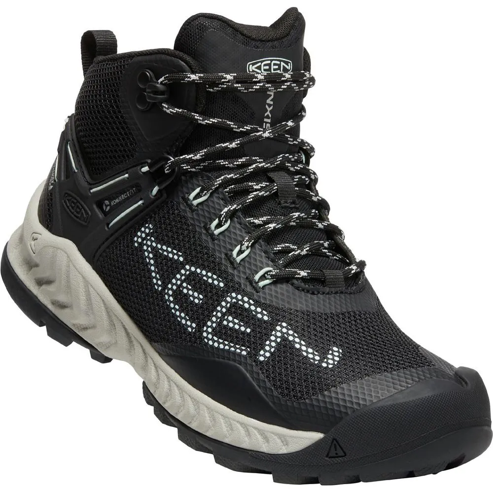 KEEN 1025911 NXIS EVO Mid Waterproof Hiking Boots for Ladies - Black/Blue Glass - 10M