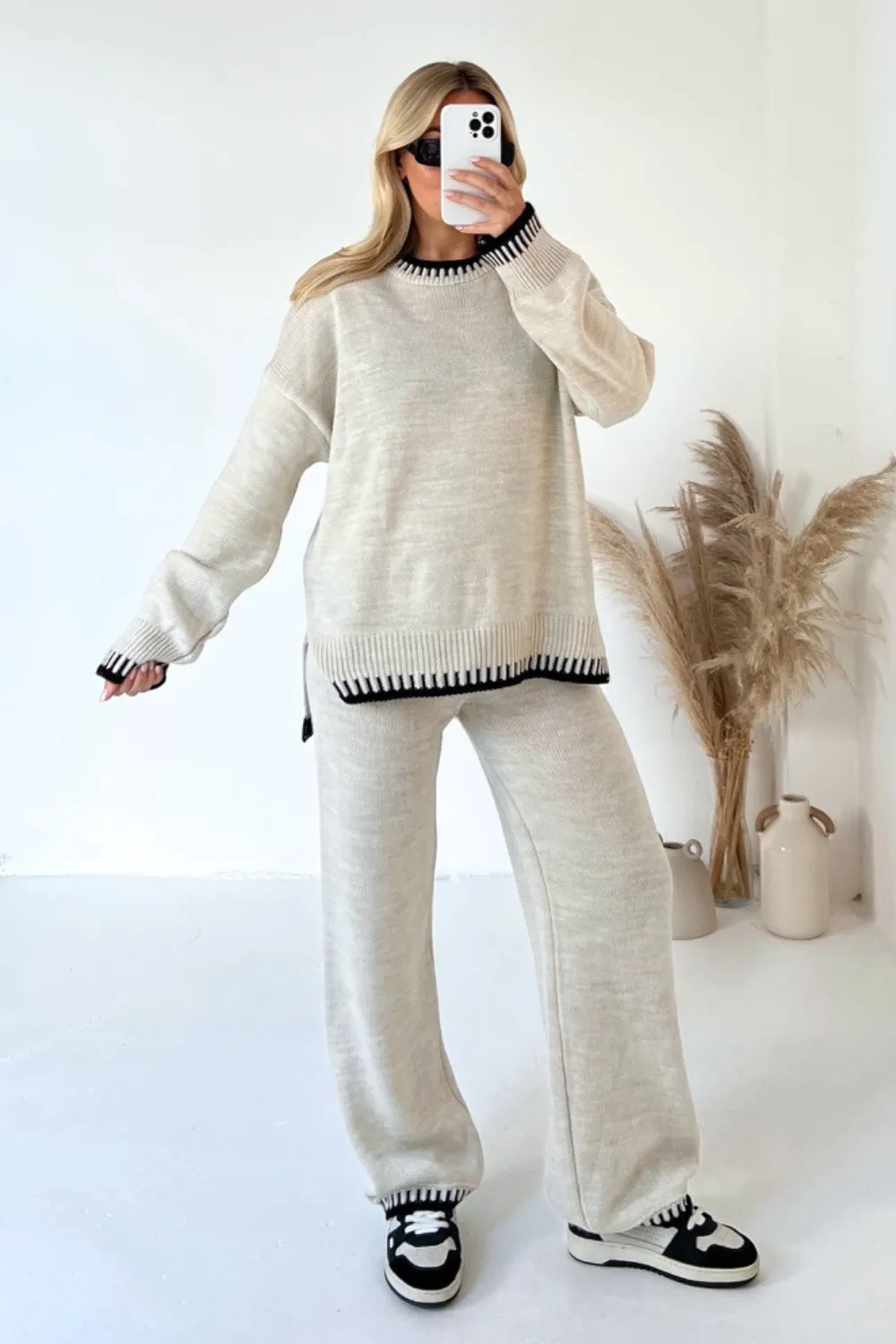 Lavinia cream knitted jumper and trousers
