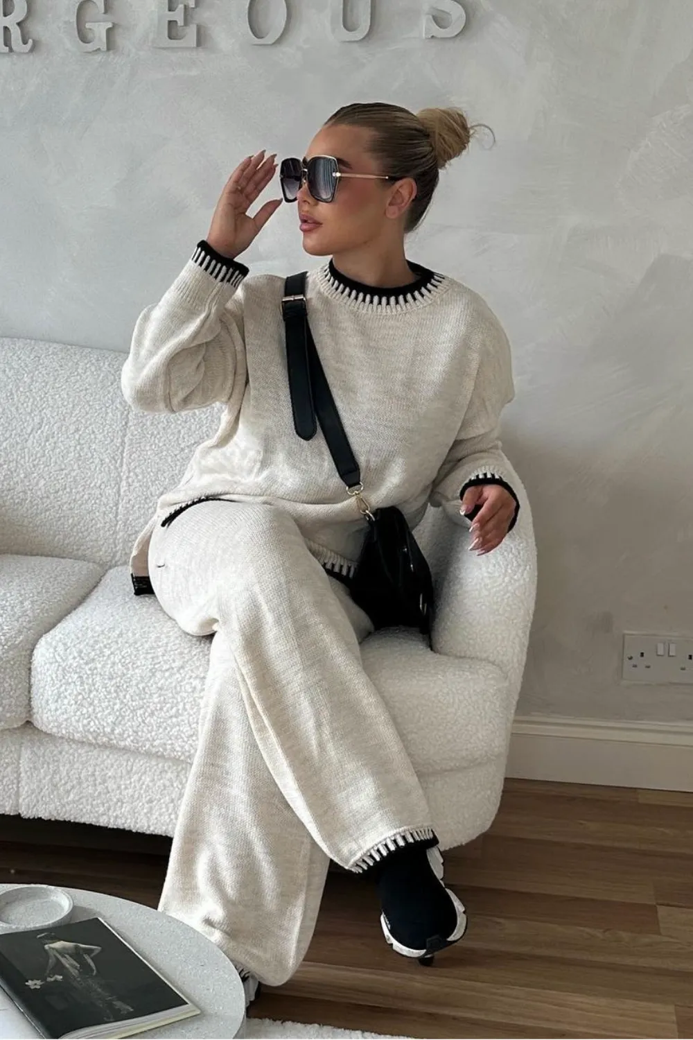 Lavinia cream knitted jumper and trousers