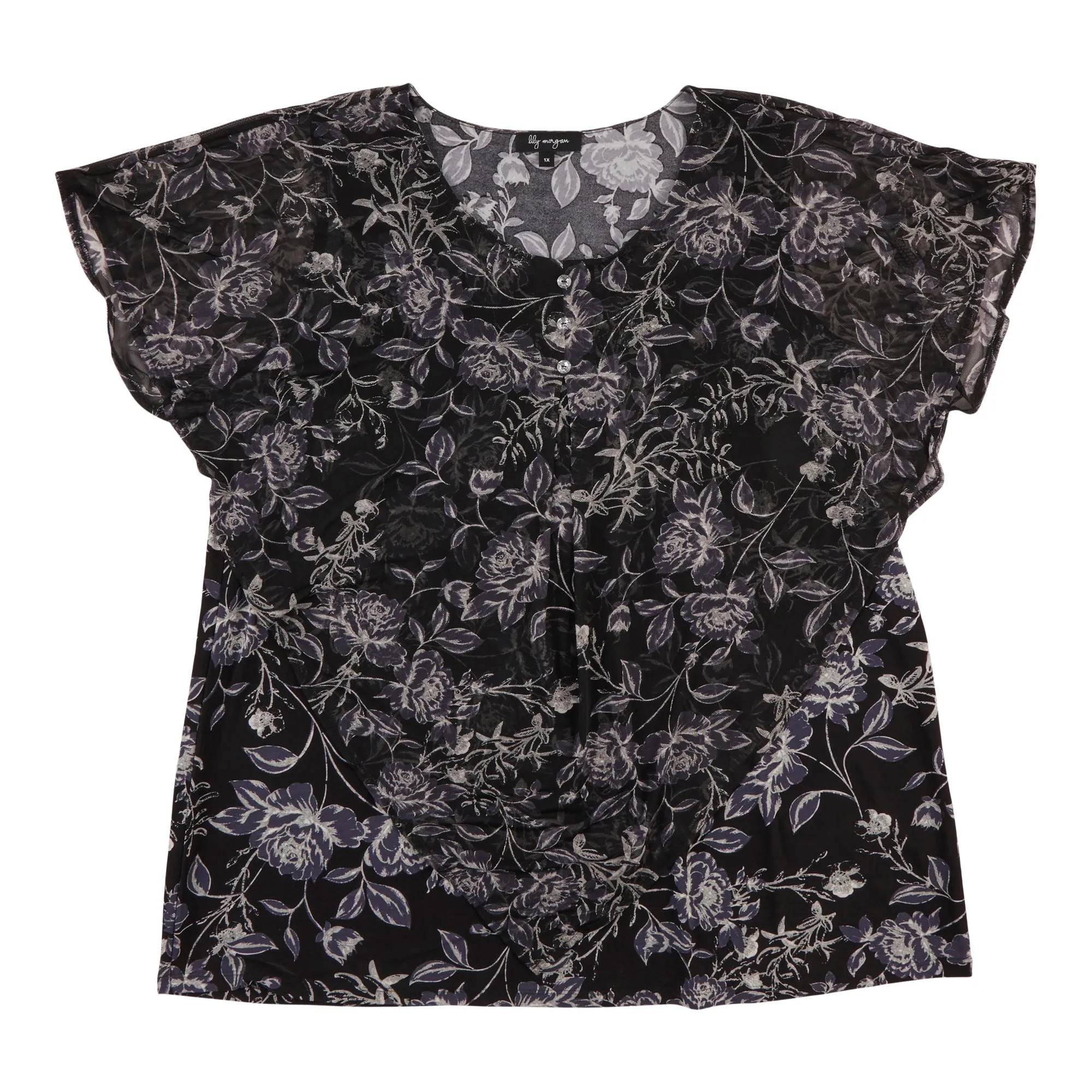 lily morgan Women's Plus Casual Mesh Overlay Blouse