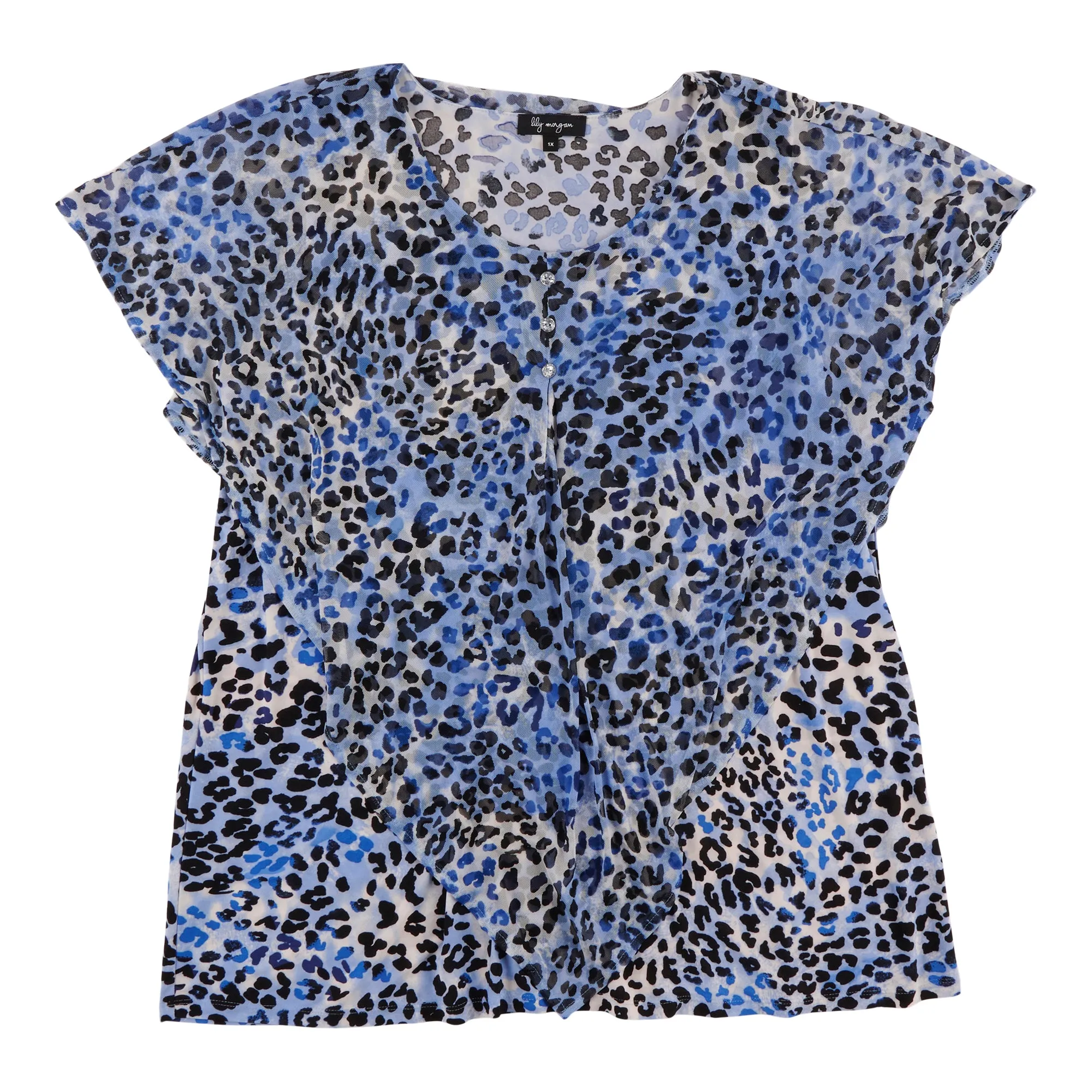 lily morgan Women's Plus Casual Mesh Overlay Blouse