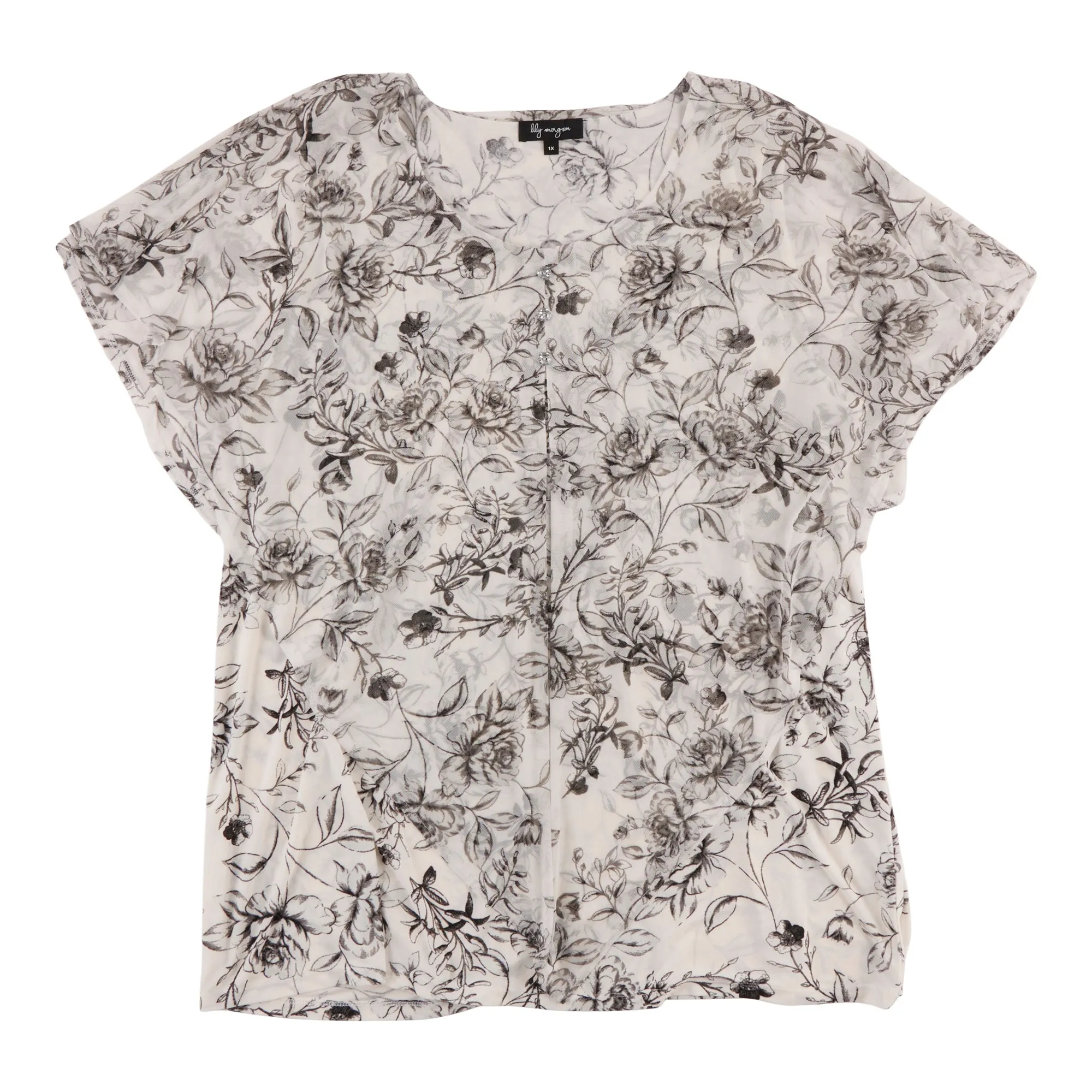 lily morgan Women's Plus Casual Mesh Overlay Blouse