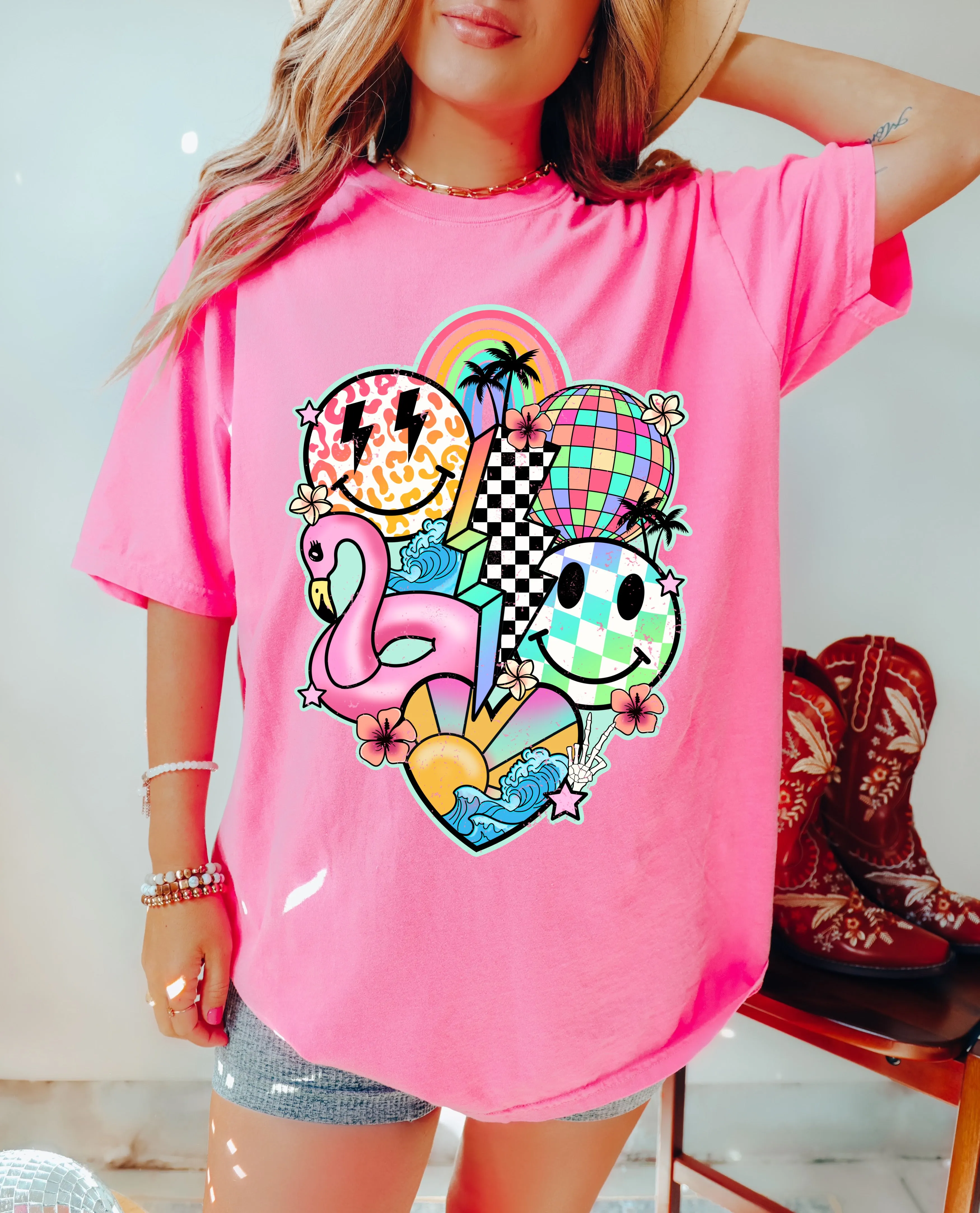 Peony Comfort Colors Summer Beach Collage Tee/ Summer Vibes Beach Cover Up Vacation Summer Tee