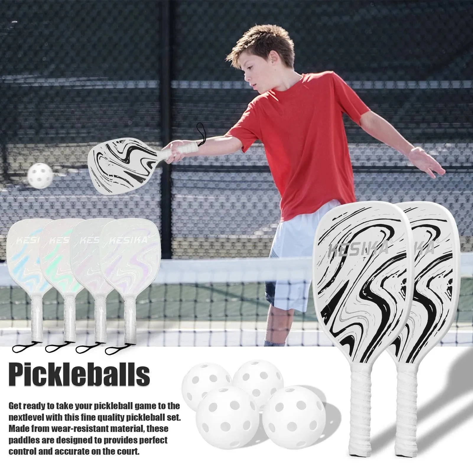 Pickleball Rackets Set Pickleball Paddle Set of 2 Rackets & 4 Pickleballs Balls Pickle-Ball Racquet with Balls Sports Accessory