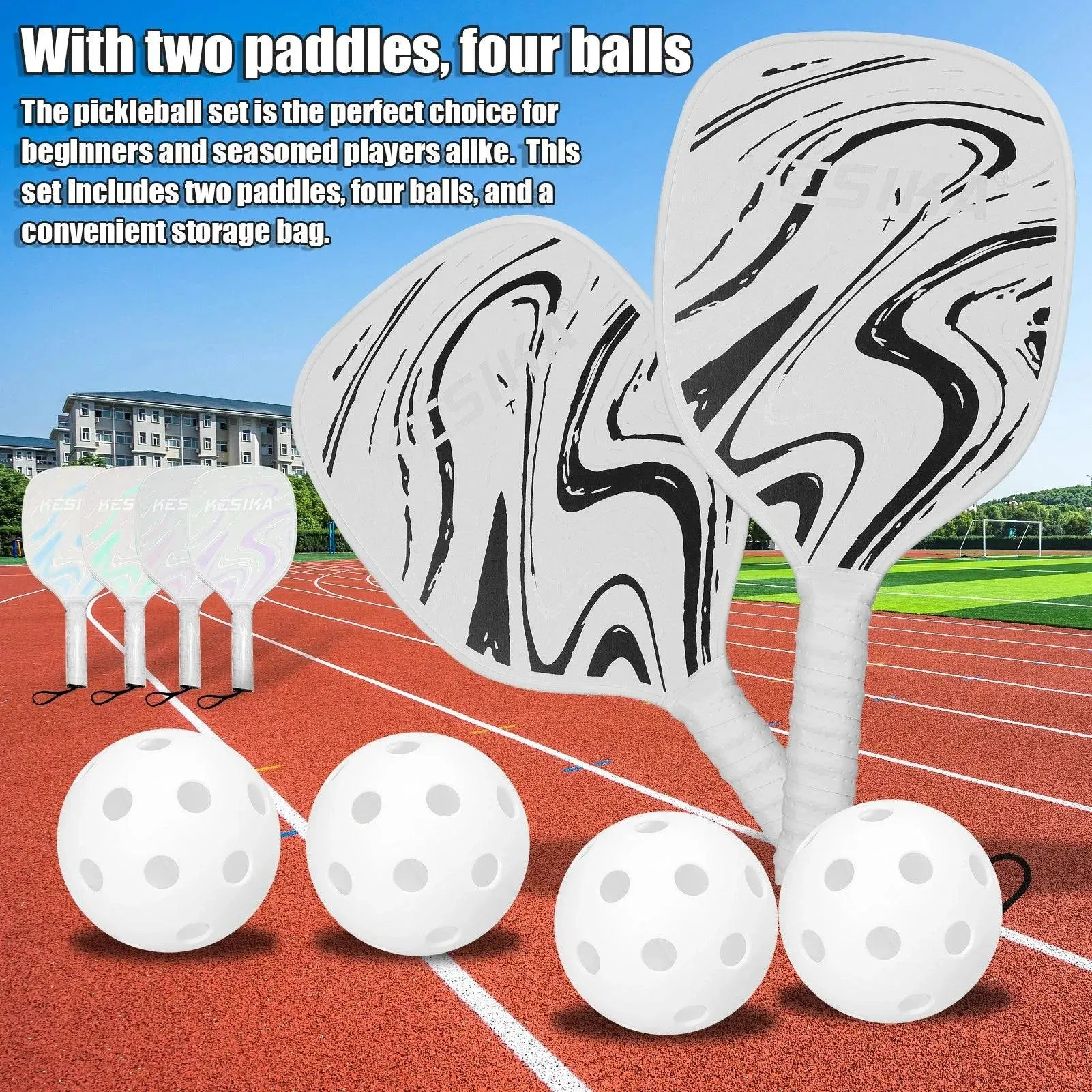 Pickleball Rackets Set Pickleball Paddle Set of 2 Rackets & 4 Pickleballs Balls Pickle-Ball Racquet with Balls Sports Accessory