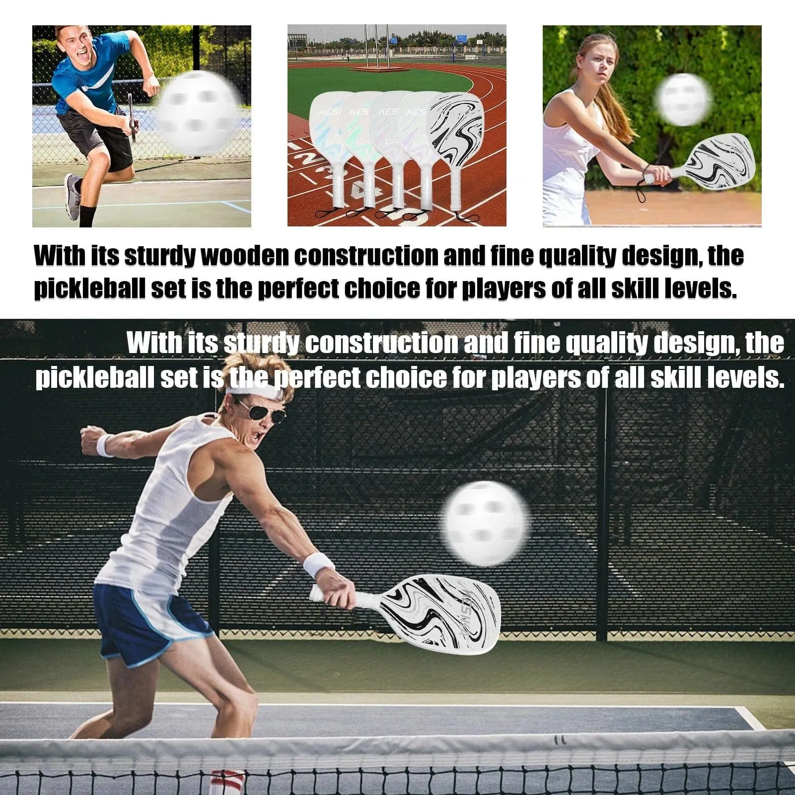 Pickleball Rackets Set Pickleball Paddle Set of 2 Rackets & 4 Pickleballs Balls Pickle-Ball Racquet with Balls Sports Accessory