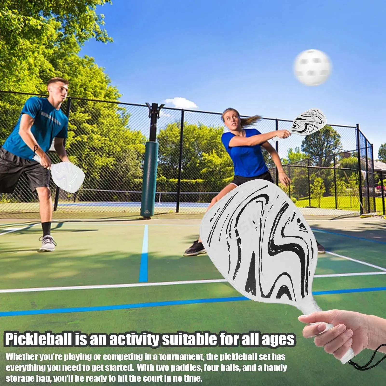 Pickleball Rackets Set Pickleball Paddle Set of 2 Rackets & 4 Pickleballs Balls Pickle-Ball Racquet with Balls Sports Accessory