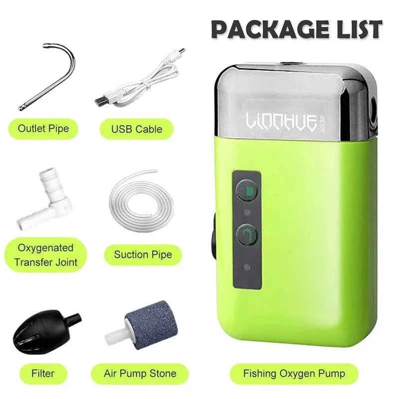Portable Mini Oxygen Pump With Air Stone Tube 3-in-1 Sensing USB Charging Automatic Water Pump LED Lighting For Outdoor Fishing