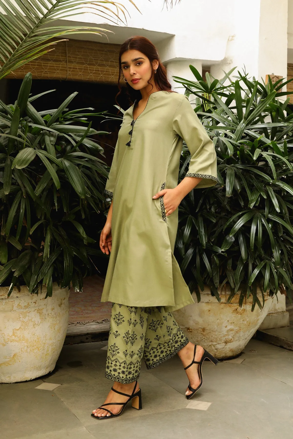 Sage Green Embroidered Set