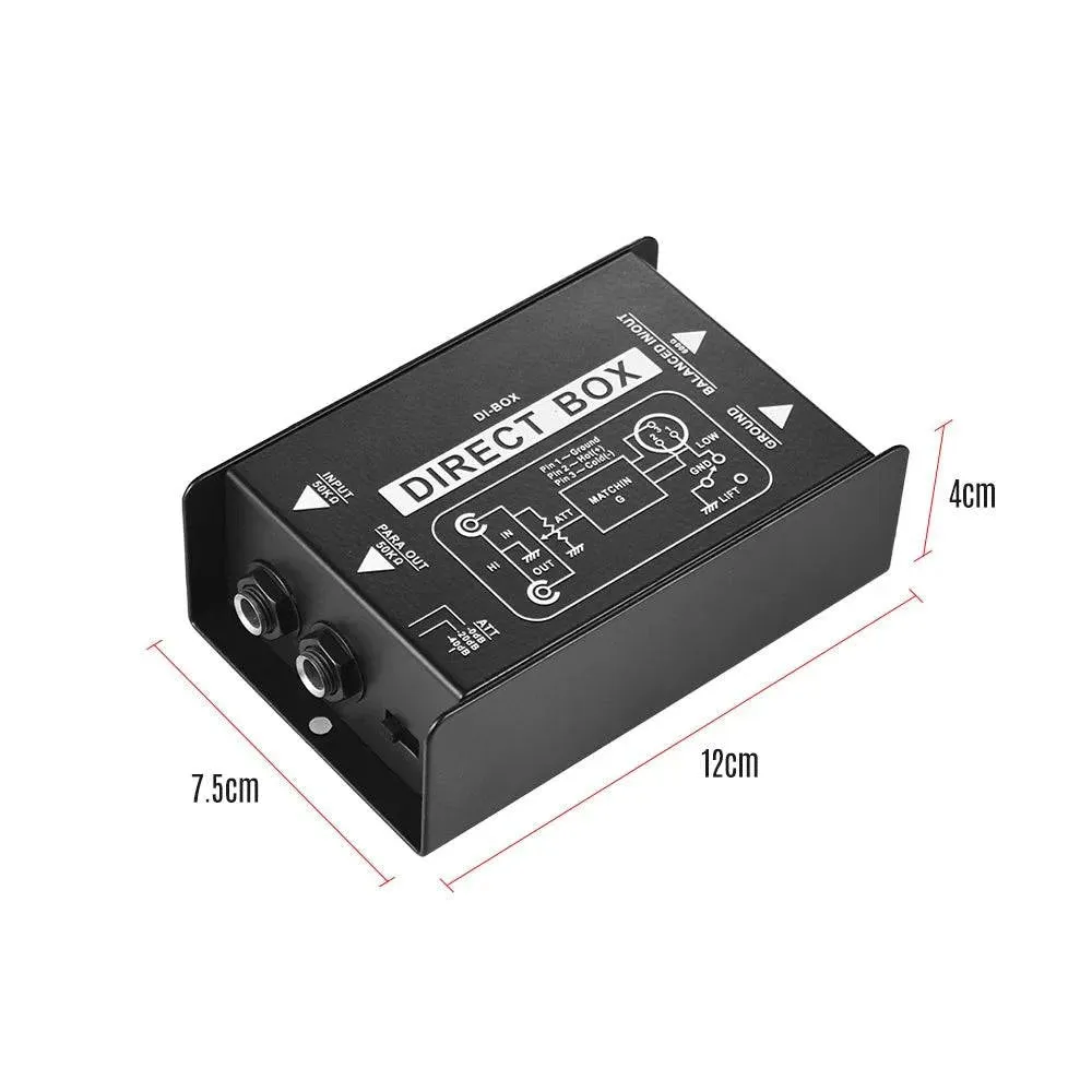 Single Channel Passive DI-Box Direct Injection Audio Box Balanced&Unbalance Signal Converter with XLR TRS Interfaces for Guitar