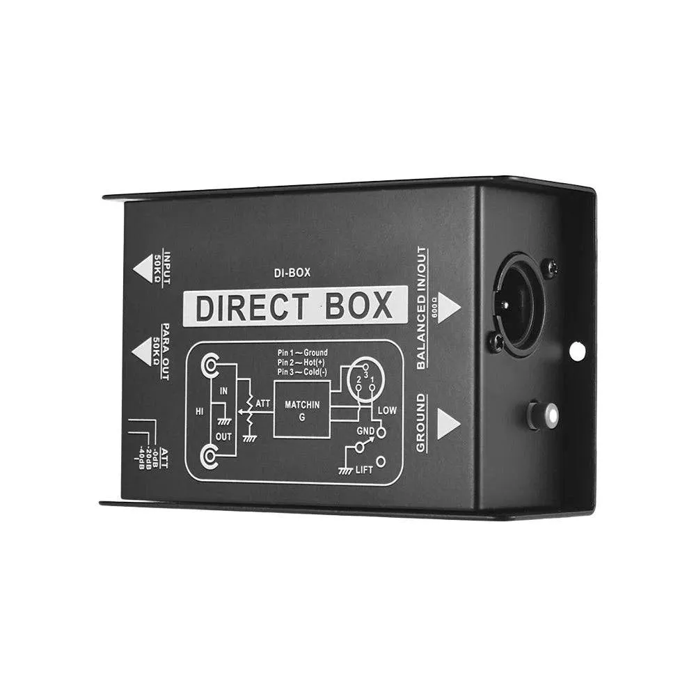 Single Channel Passive DI-Box Direct Injection Audio Box Balanced&Unbalance Signal Converter with XLR TRS Interfaces for Guitar
