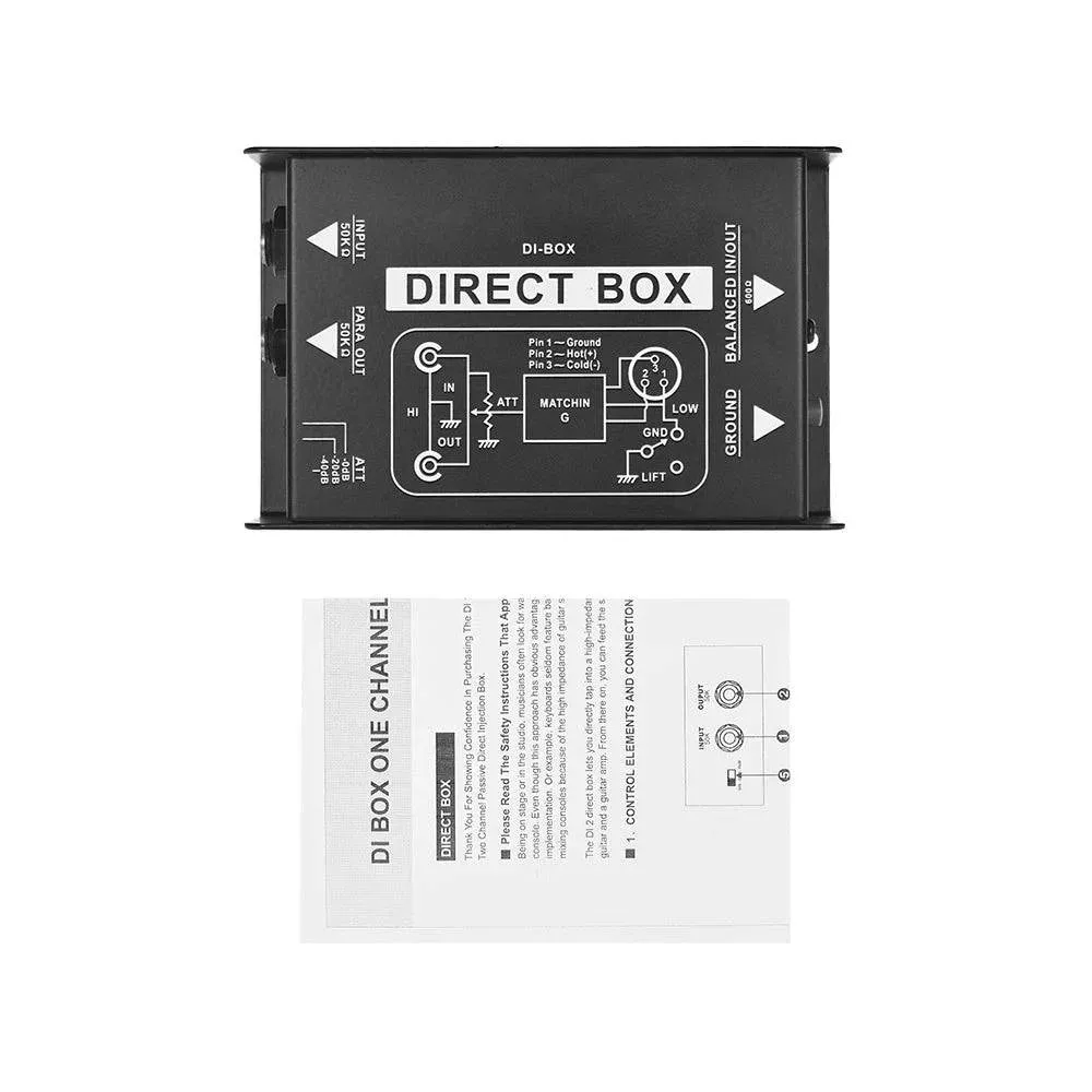 Single Channel Passive DI-Box Direct Injection Audio Box Balanced&Unbalance Signal Converter with XLR TRS Interfaces for Guitar