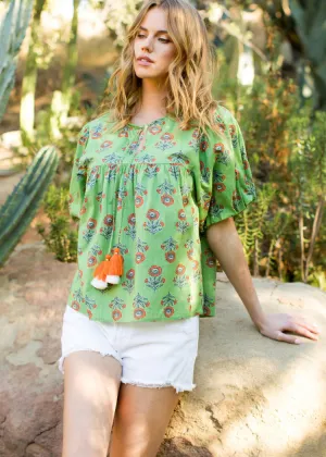 THML Kyra Patterned Tassel Tie Top