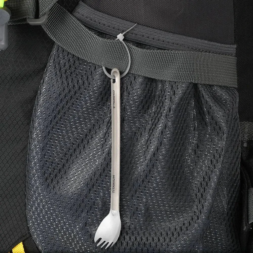 Titanium Long Handle Spork with Polished Bowl Outdoor Portable Dinner Spork Cutlery Camping Backpacking Picnic