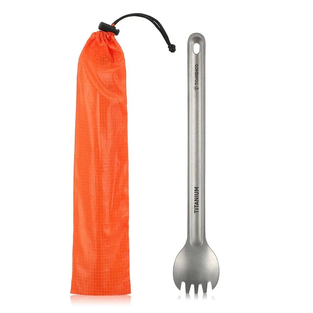 Titanium Long Handle Spork with Polished Bowl Outdoor Portable Dinner Spork Cutlery Camping Backpacking Picnic