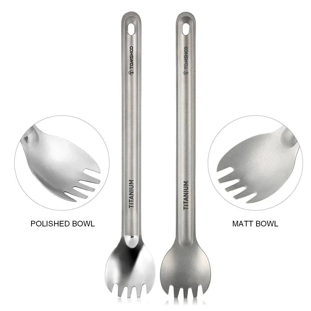 Titanium Long Handle Spork with Polished Bowl Outdoor Portable Dinner Spork Cutlery Camping Backpacking Picnic