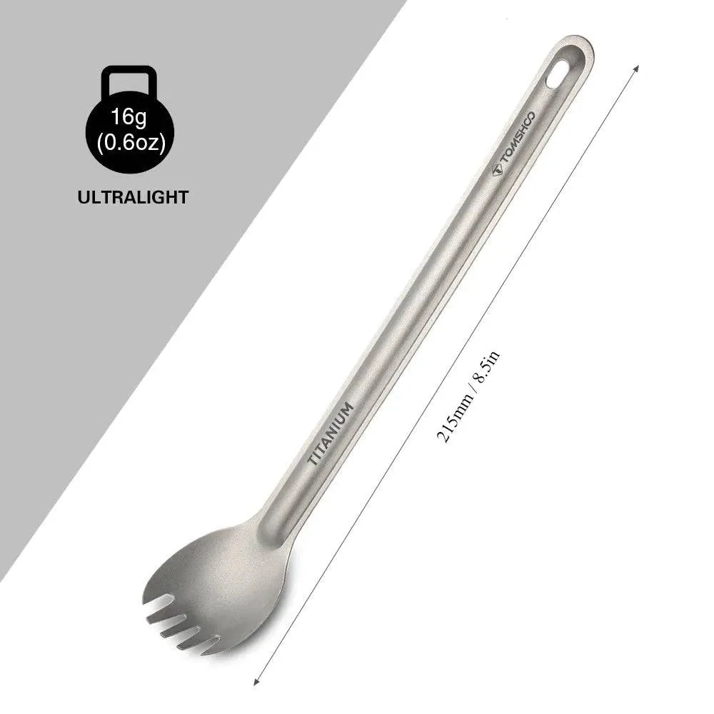 Titanium Long Handle Spork with Polished Bowl Outdoor Portable Dinner Spork Cutlery Camping Backpacking Picnic