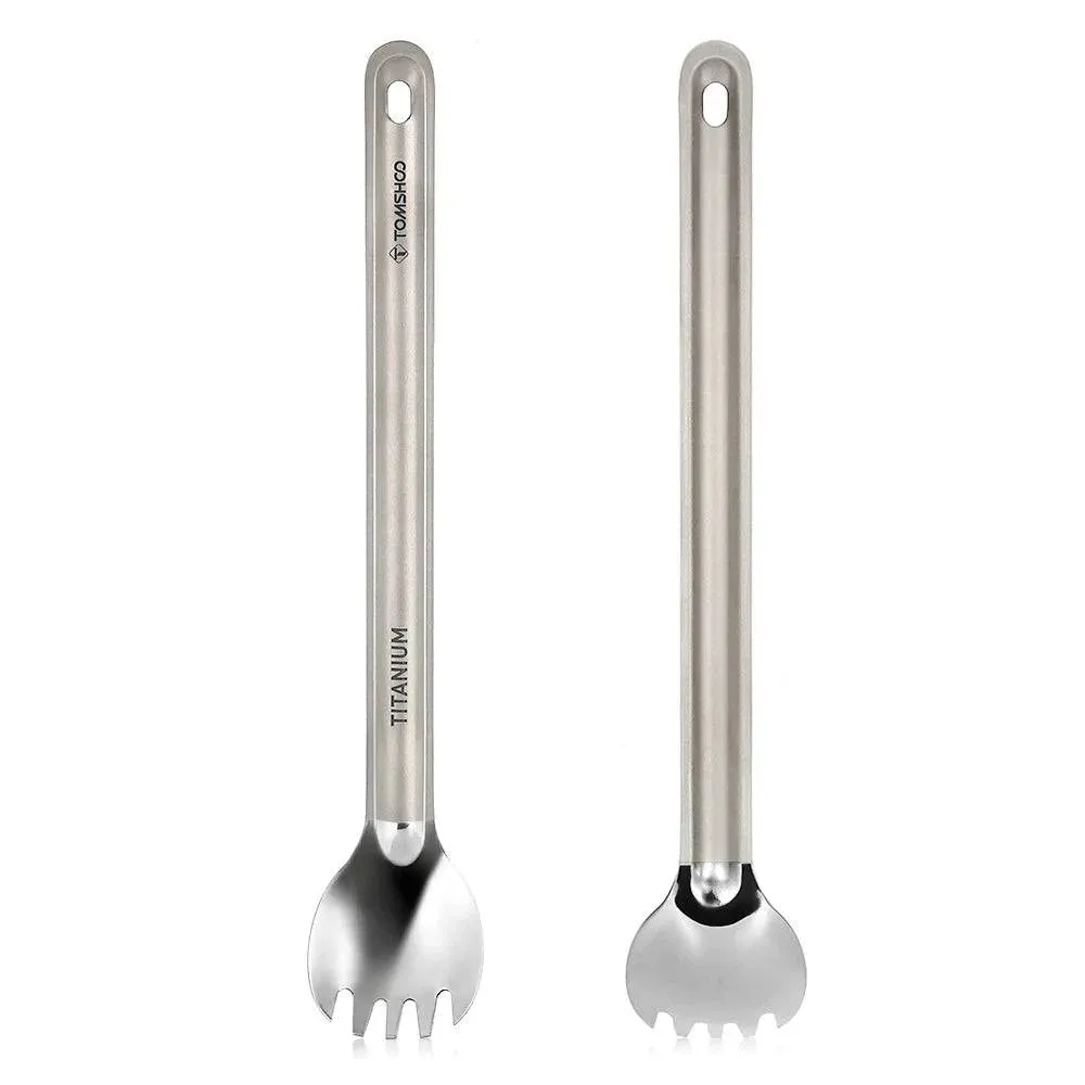 Titanium Long Handle Spork with Polished Bowl Outdoor Portable Dinner Spork Cutlery Camping Backpacking Picnic