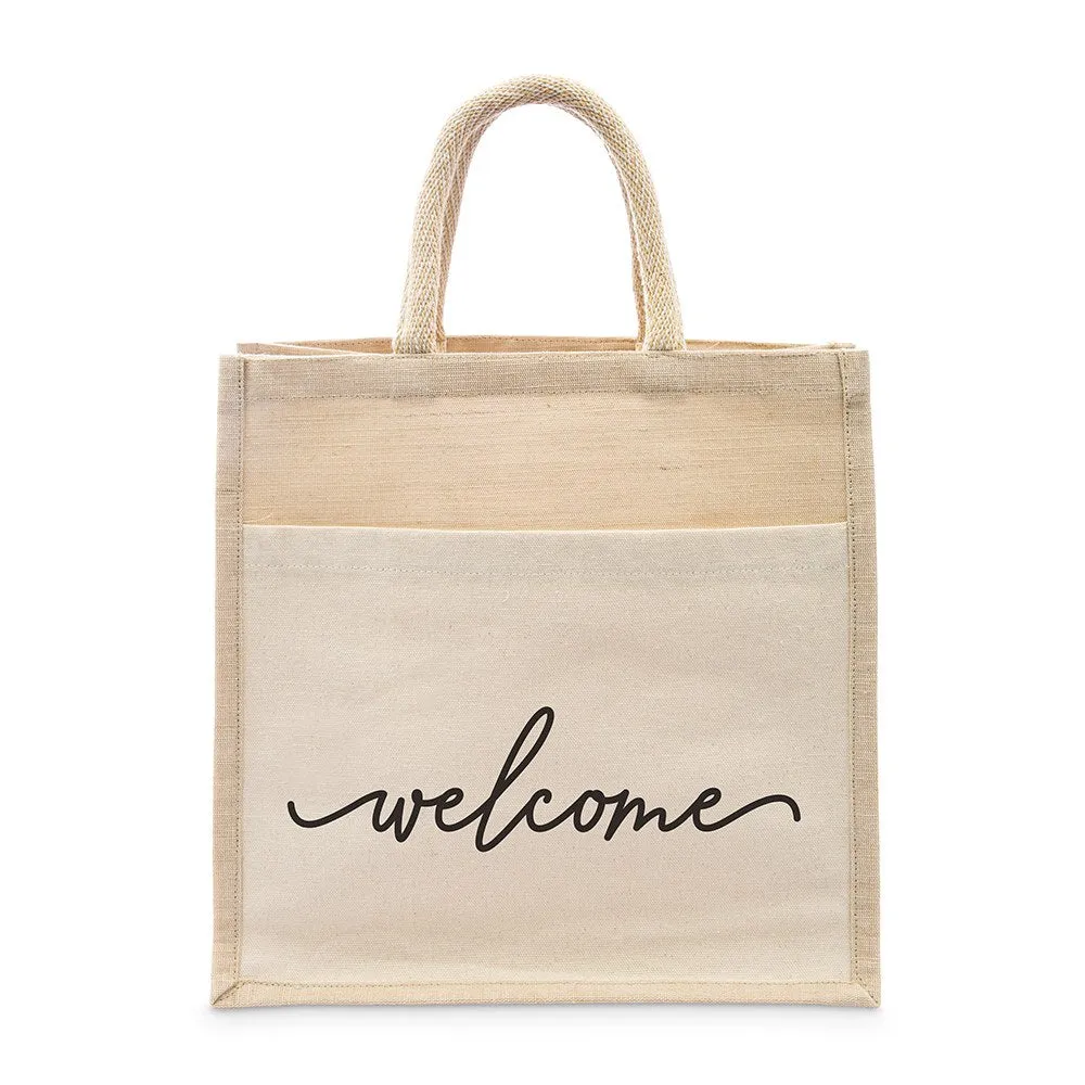 Woven Jute Tote Welcome Bag with Pocket (12 Bags)