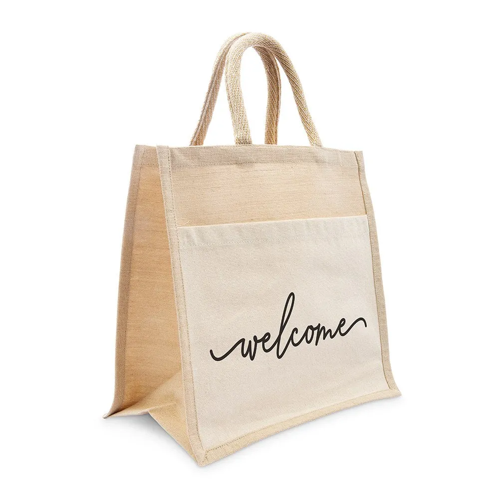 Woven Jute Tote Welcome Bag with Pocket (12 Bags)