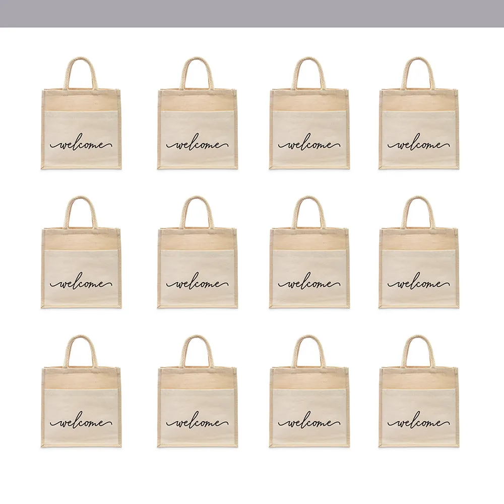 Woven Jute Tote Welcome Bag with Pocket (12 Bags)